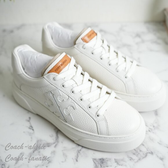 NIB Tory Burch Signature Color Block Platform Leather Sneaker Shoes in Snow Whit - Picture 4 of 10